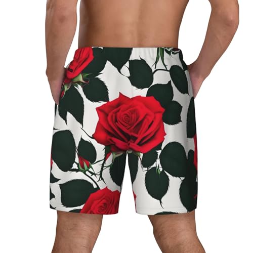 Rustic Red Rose Print Men Stylish Functionality Swim Trunks Breathable Beach Shorts Surfing Gym Fishing4