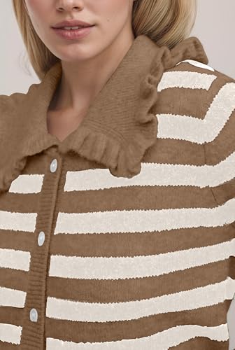 Image of Ythomm Womens Ruffle Collar Cropped Cardigans Button Down Open Front Long Sleeve Knit Sweater Jackets Casual Solid Fall Tops
