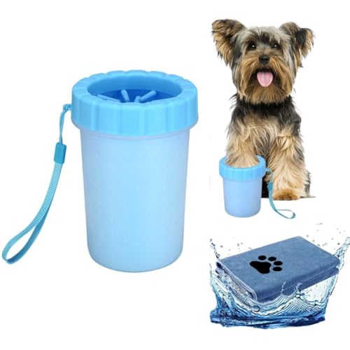 Dog Paw Cleaner Cup with Microfiber Towel Set - Portable Muddy Paw Washer for Dogs, Easy Clean Walking Accessory, 2-Piece Kit