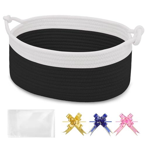 Image of Small Empty Gift Basket with Bag & Ribbons, White & Black