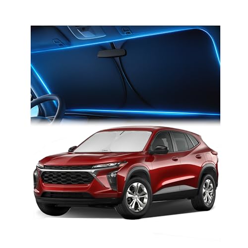 Windshield Sunshade for Chevrolet Trax 2024 2025 2026 - Innovative No-Light-Pass Technology, Mirror Cut-Out, Blocks 99% UV Rays, Fade-Resistant, Easy-Fold Chevy Trax Windshield Sun Shade