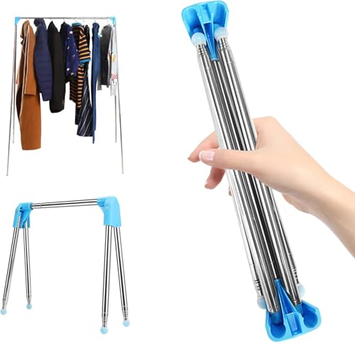 BRAVECOW Portable Clothes Rail Retractable Folding Laundry Garment Rack Foldable Clothes Drying Hanger Stand Floor Balcony Home Travel Indoor Outdoor