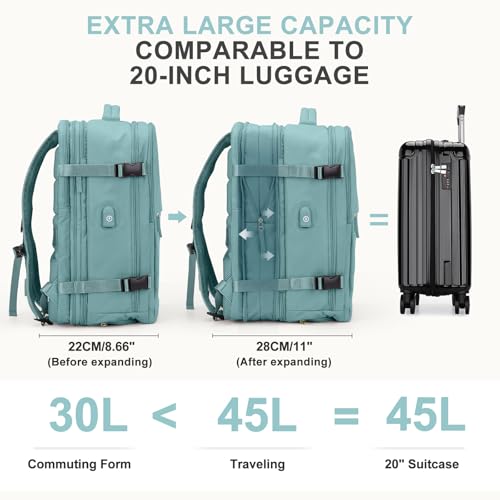 Image of coowoz Large Travel Backpack For Women Men, Carry On Backpack,Hiking Backpack Waterproof Outdoor Sports Rucksack Casual Daypack Expandable Heavy Duty Extra large Backpack Blue Expansion