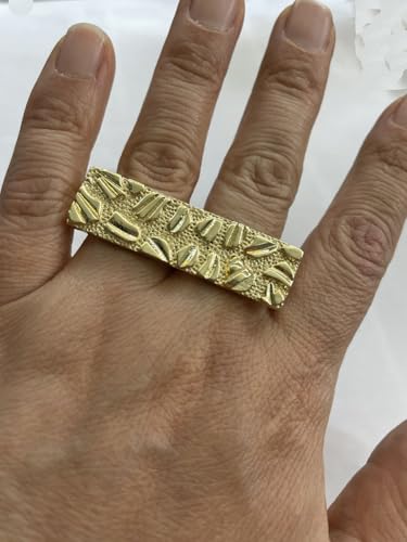 Generic Rough Textured Cookie Nugget Modern Unisex Yellow Gold Brass Ring Size 103