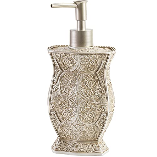 creative scents victoria hand soap dispenser for bathroom - decorative countertop lotion dispenser - dish soap dispenser for liquid soap and lotion with durable pump (beige)
