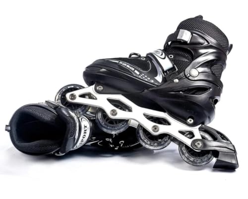 Image of Skating Shoes for Boys /Girls 4 Wheel Inline Skates Age 7 to 15 Years Liner Roller Skates Shoes Roller Blades PU Strong Wheels Aluminium with LED Flash Light on Wheels (Black)