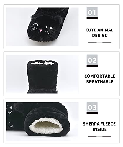 Dicuird Womens Slipper Socks Comfy&Warm Animal Non-Skid Bedroom Slipper Booties (Black Cat,5-7.5) #TOP1