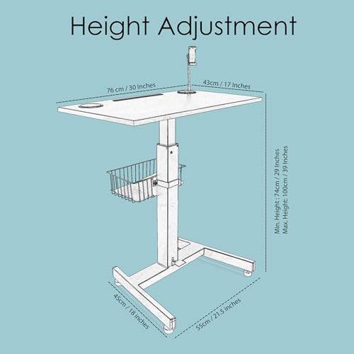 Image of Isomars Ergonomic Height Adjustable Laptop Table. Sit Stand Table with Lockable Wheels. Standing Desk for Home & Office with Adjustable Height