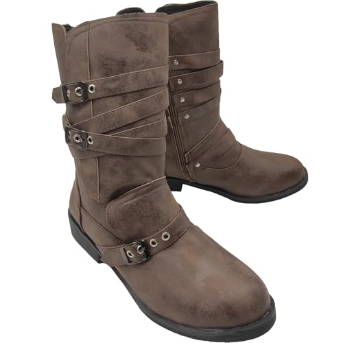 Womens Boots Medieval Renaissance Faux Leather Mid Top Boot Gothic Viking Pirate Shoes Halloween Cosplay for Women