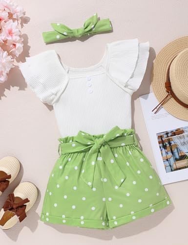 Image of Gaupafmb Toddler Girls Clothes Ruffle Short Sleeve Tops and Shorts Set with Headband 3PCs Outfits