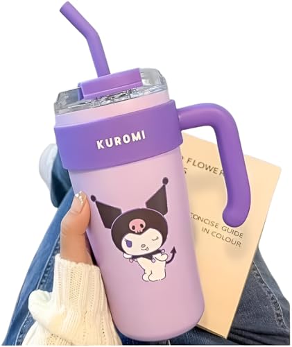 Image of MD'S Home Insulated 860ml Tumbler with Handle and Straw Lid 100% Leak-Proof Cupholder Friendly Travel Mug 29oz Stainless Steel Insulated Tumbler with lid and straw Gifts for Women Men Him Her (PURPLE)