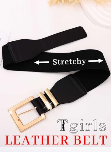 Tgirls Women's Elastic Belt Vintage Stretchy Waist Belts Gold Buckle Wide Belt Cinch Leather Waistband for Dress2