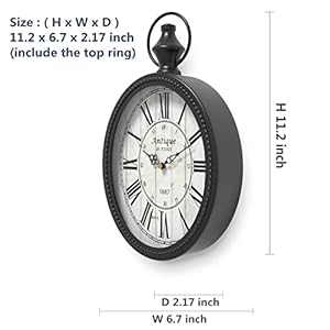 Menterry Small Retro Oval Wall Clock, Antique Old Design, Black Vintage Style, Battery Operated Silent Decor Wall Clocks for Kitchen,Bedroom,Farmhouse,Bathroom (11.2" H x 6.7" W) Menterry Small Retro Oval Wall Clock Antique Old Design Black Vintage Style Battery Operated Silent Decor Wall Clocks for KitchenBedroomFarmhouseBathroom 112 H x 67 W