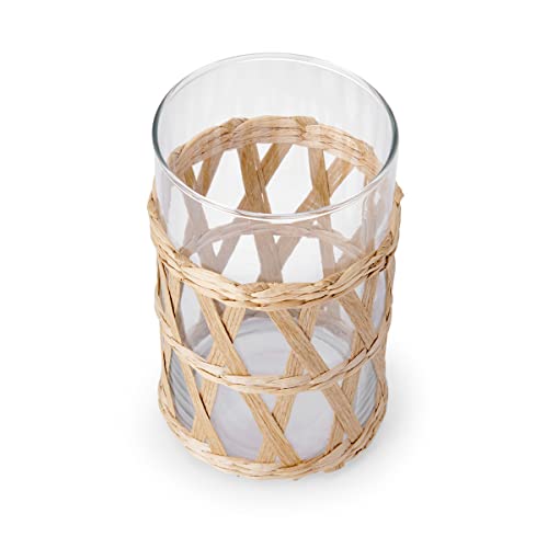 Image of Elements 3.74x3.74x5.91 Inch Seagrass and Clear Glass Hurricane, for Use with Wax or Flameless Candle