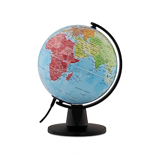 Tecnodidattica – LUCE Continenti | Petite mappemonde lumineuse pour enfants | Globe lumineux et pivotant à assembler | Câble USB | Cartographie politique |...