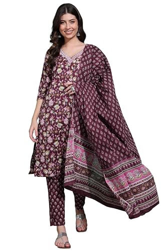 Image of MIRCHI FASHION Pure Cotton Women Straight Printed Embroidery Work Kurti Set with Dupatta and Pant