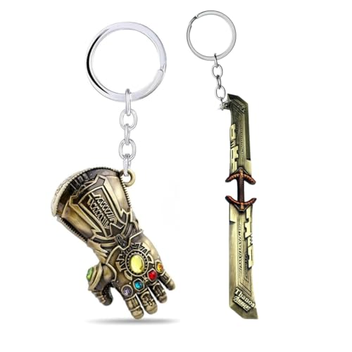 Image of Yaa Catchy Avengers Thanos hand with all Infinity Stone Gauntlet and Double-Bladed Sword KeyChain Key ring best Gift for (Thanos Lovers) Keychains