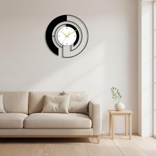 Image of Wall Clock Stylish Metal Analog Wall Clock for Living Room, Bedroom, Office, Kitchen, Home and Hall | Antique Fancy Big Size Modern Wall Watch (Black ST-63, 50 CM)