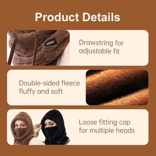 Winter Hood Ski Mask, 2025 New Winter Fleece Ski Mask for Women and Men, Windproof Warm Drawstring Face Cover Hat4