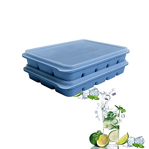 Image of Ice Cube Trays Set of 2, Easy Release 15 Flexible Silicone Ice Cube Molds with Removable Lid Reusable Freezer Ice Trays Stackable for Whiskey, Baby Food, BPA Free (BLUE)