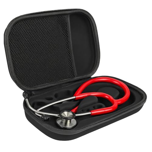 Estojo Para Estetoscópio, Porta Esfigmo, Capa Protetora P/Medicina, Enfermagem, Faculdade, Clinica, C/Compartimento E Alça Rígido Premium (Preto)