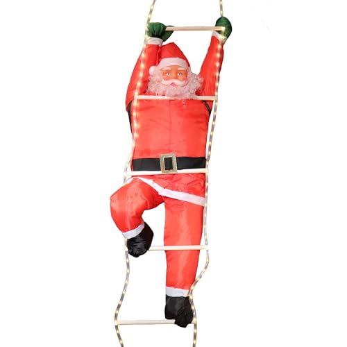 Gartenpirat Weihnachtsmann auf Leiter 200 cm LED-Lichtschlauch warmweiß Deko Nikolaus Weihnachtsdekoration Weihnachtsfigur innen außen