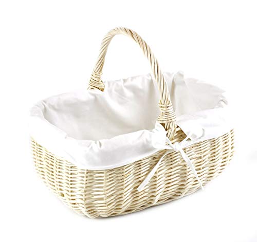 MyBer® Korb Weidenkorb Einkaufskorb Picknickkorb 33/23/13cm (27cm mit Henkel). Stabiler Tragekorb aus Weide Vollweide weiß mit Stoffeinlage K12-014-W-W Cover