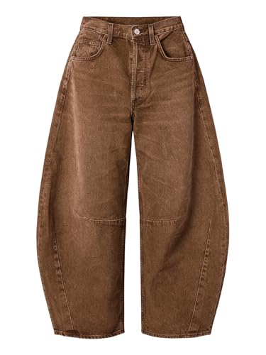 Image of EXLURA Womens Barrel Jeans Wide Leg Y2K Boyfriend Denim Pants Hip Hop Vintage Baggy Jeans Cotton Mid-Low Elastic Waist Pants