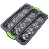 Luxshiny Silikon Brotkastenform mit Griff 3 fach Baguette Backform Flexible Französische Brotbackform Antihaftbeschichtet für Französisches Langbrot und Hotdogs