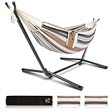 Bonnlo Hamac sur Pied avec Support en Acier, Hamac Extérieur en Coton-Polyester, Ensemble sur Pied Pliable, Porte 150 kg pour Jardin, Terrasse, Balcon, (Marron, 300 * 120 * 100 cm)
