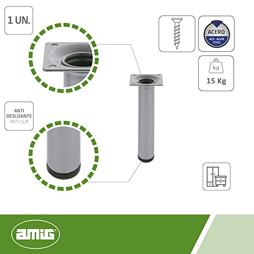 Amig, Round Furniture Leg, 30X400 cm, Steel, for Coffee Tables Bedside Tables, Chests of Drawers..., Anti-Scratch Cap - Image 3