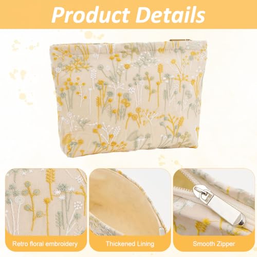 Image of MAYCREATE Canvas Makeup Pouch Bag, Embroidery Floral Makeup Bag for Women, Vintage Jacquard Zip-up Travel Toiletry Pouch for Women Organizer Travel Pouches