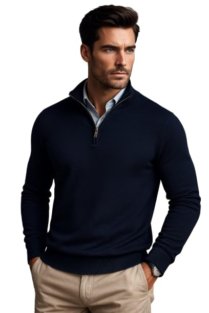 Image of Men Woolen High Neck Half Zip Full Sleeve Knitted Sweater for winterwear