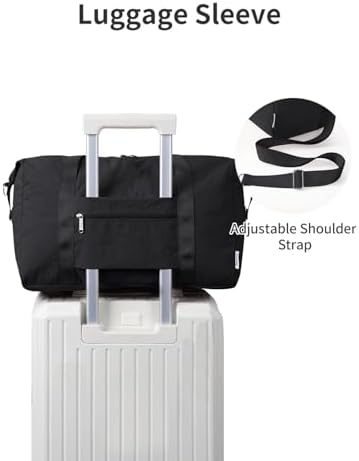 Narwey Travel Duffle Bag for Men Women, Lightweight Weekender Sports Gym Tote Bags for Women, Personal Item Travel Bag Airplane, Foldable Carry on Overnight Hospital Shoulder Bag for Men 25L (Black) — view 5