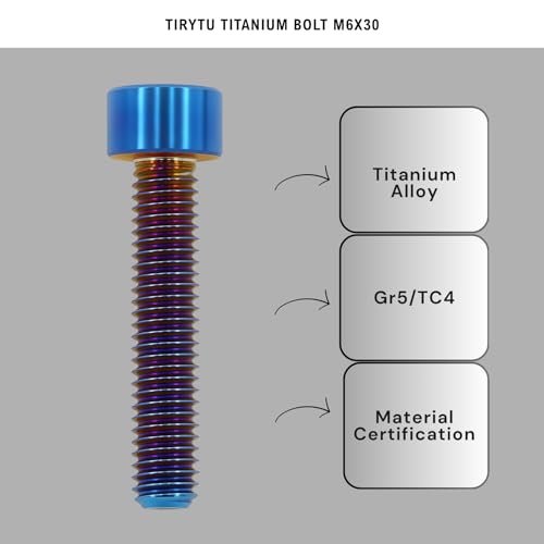 Image of M6x30mm Titanium Bolts, Burnt Blue, 6PC | Lightweight Hex Socket Screws, MTB /Road Bike /Motorcycle, Corrosion Resistant, Marine Grade Fasteners