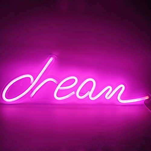 LED Neon Light 18”x6” Pink Dream Shape Art Decorative Neon Sign Wall Hanging Sign for Bedroom Living Room Kid’s Room Party, Birthday, Home Decor