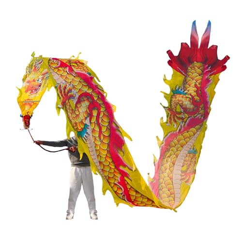 QZLNONTK Cintas de Danza del Dragón con Cabeza de Dragón   POI de Dragón for Ejercicios al Aire Libre for Adultos Malabares(Yellow,26 ft)