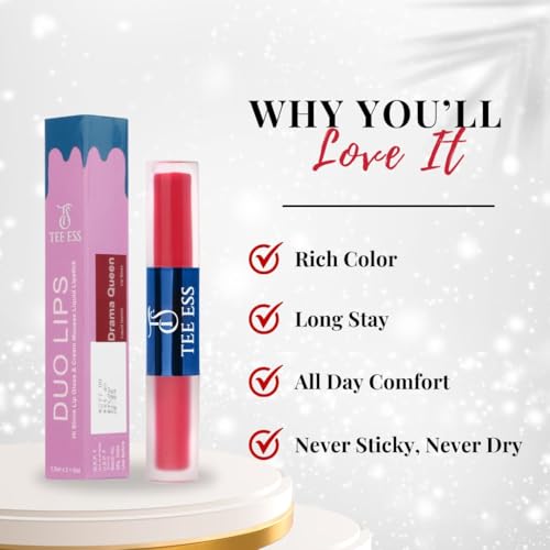 Image of Tee Ess Duo Lips 2-in-1 | Lip Gloss & Matte Cream Mousse Liquid Lipstick | High Shine Gloss + Soft Matte Finish | Long-Lasting, Lightweight & Non-Sticky | 5ml (DRAMA QUEEN)