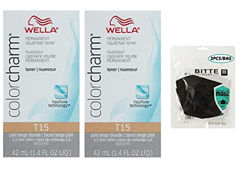 Hair Toner Color Charm T15 Pale Beige Blonde, 1.4 oz (2 Pack) w/fashion masks 3pcs