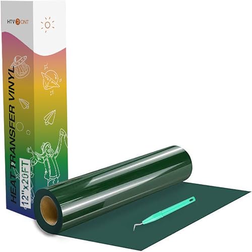 Image of HTVRONT HTV Vinyl Rolls Heat Transfer Vinyl - 12 inch x 20ft Dark Green HTV for Shirts, Iron on Vinyl for All Cutting Machines - Easy to Cut & Weed for Heat Transfer Design (Dark Green)