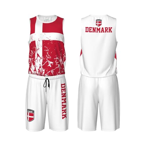 Denmark Flag Grain (2) Basketball Jersey Uniform Suit for Men Adults Training Athletic Set