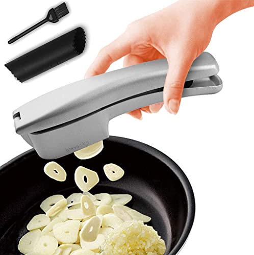 Knoblauchpresse, Knoblauchzerkleinerung und Knoblauchscheibe, 2-in-1-Knoblauchpresse, Zerkleinern leicht quetschen Knoblauchpresse...