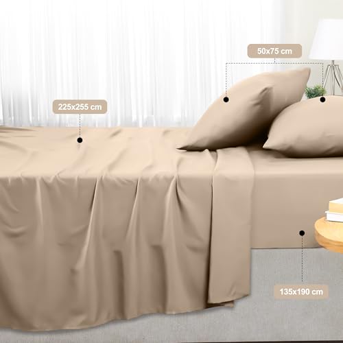 Utopia Bedding Bed Sheet Set Double, Beige, 4 Piece – Fitted Sheet, Flat Sheet with 2 Pillow Cases 50x75 – Wrinkle, Shrinkage & Fade Resistant – Oeko-Tex Certified, Polyester Microfiber Fabric