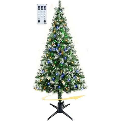 Prelit Christmas Tree with Lights 6.5FT, Artificial Xmas Tree with Rotation Design, Christmas Spruce Tree for Home, Office Cover