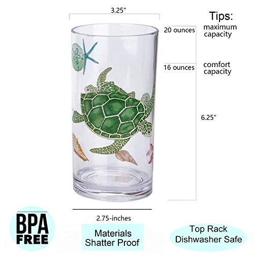 Kx-Ware Sea Ocean Life 20-Ounce Plastic Tumbler Drinking Glasses Mixed Drinkware Sets, Set Of 8 #TOP1