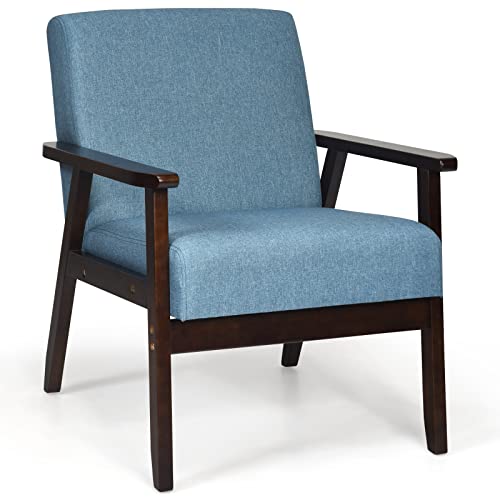 RELAX4LIFE Fauteuil Salon en Bois Massif, Fauteuil Scandinave 1Place Charge Max 150KG pour Chambre Salon Salle(1 Place, Bleu)
