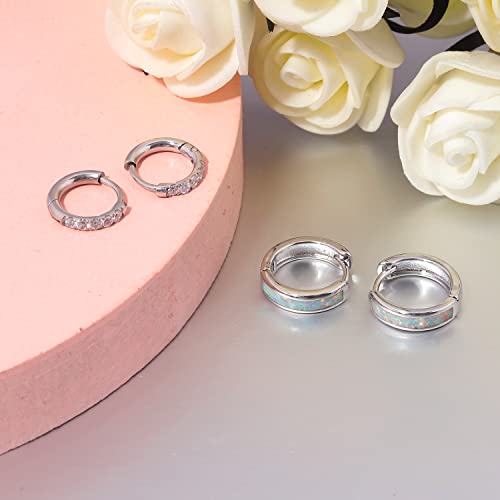 Cinily 2 Pairs Small Hoop Earrings Set Opal Earring Surgical Stainless Steel Cubic Zirconia Huggie Earrings For Women Men Girls #TOP6