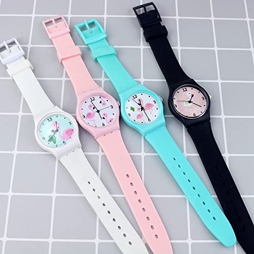 Reloj de niña Reloj de silicona de color caramelo Relojes de mujer Reloj de niña Reloj de flamenco de moda Reloj de pulsera Relojes de cuarzo de dibujos animados para niñas (Color : Black Noir)