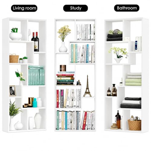 Image of FURNEASER Medina 8 Tier Wooden Bookshelf for Home & Office | Engineered Wood Bookcase Storage Rack & Display Shelf | Modern Multipurpose Open Shelves DIY | 159 cm Tall (Combo Set 2)