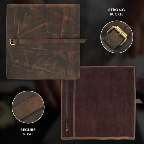 Image of ELIZO Leather Knife Roll Chef Knife Bag Professional Chef Knifes Roll Bag Travel Storage Carrying Case Wrap Holder Sheath Kitchen Carrier Protectors Sleeve Tool Chefs Gift Grizzly